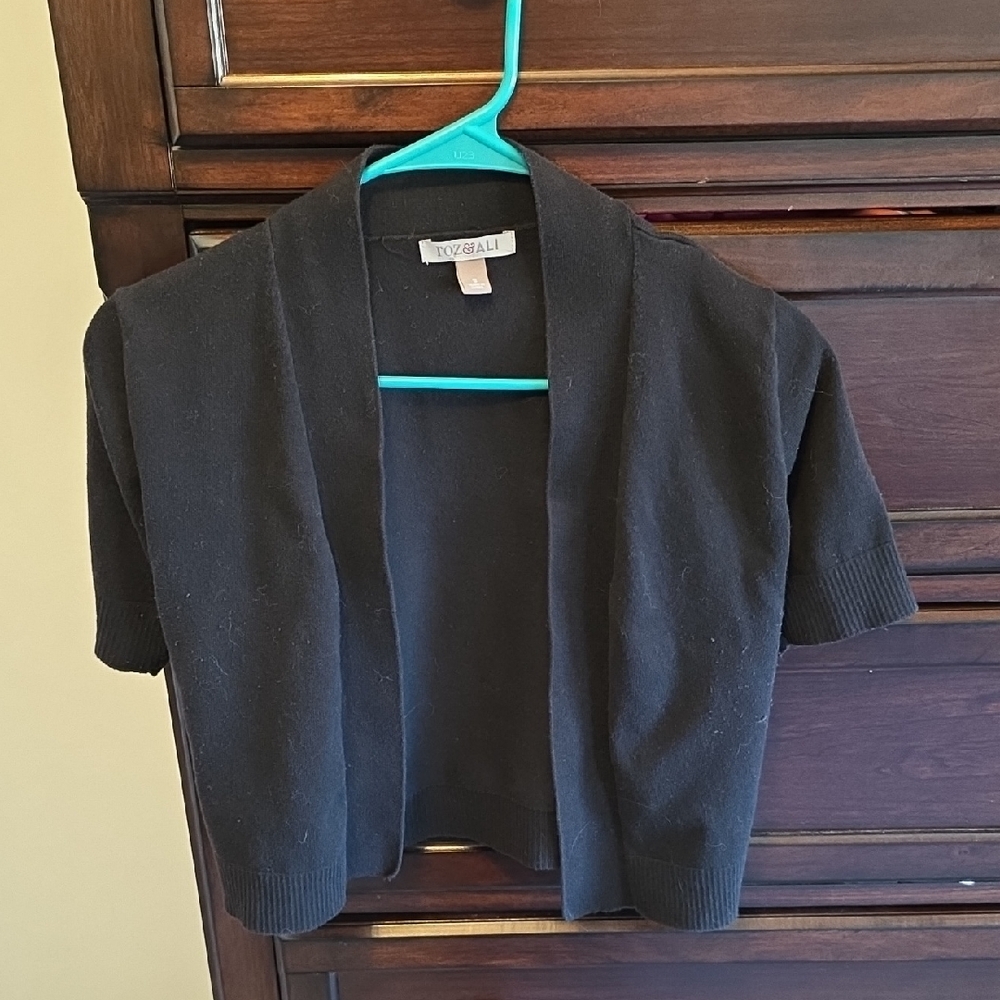 Black Short Sleeve Open Front Cardigan - Roz & Ali